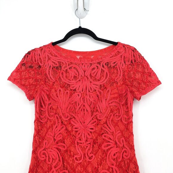 Sue Wong Women 0 Dress Red Embroidered Lace Cocktail Evening Short Sleeve - Picture 3 of 6